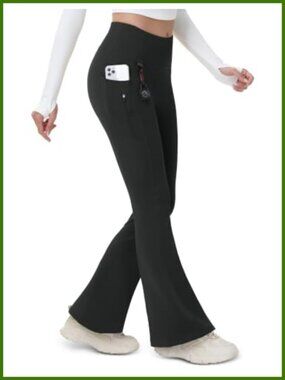 Fleece Lined Flare Leggings Water Resistant Hiking Pants